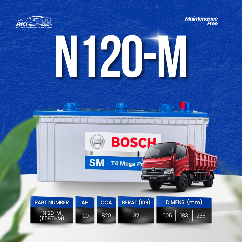 Aki Mobil Truk Hino Dutro | Dump Truk | BOSCH BATTERY MF N120-M (115F51-M) 120Ah CCA 820Amps Kering 
