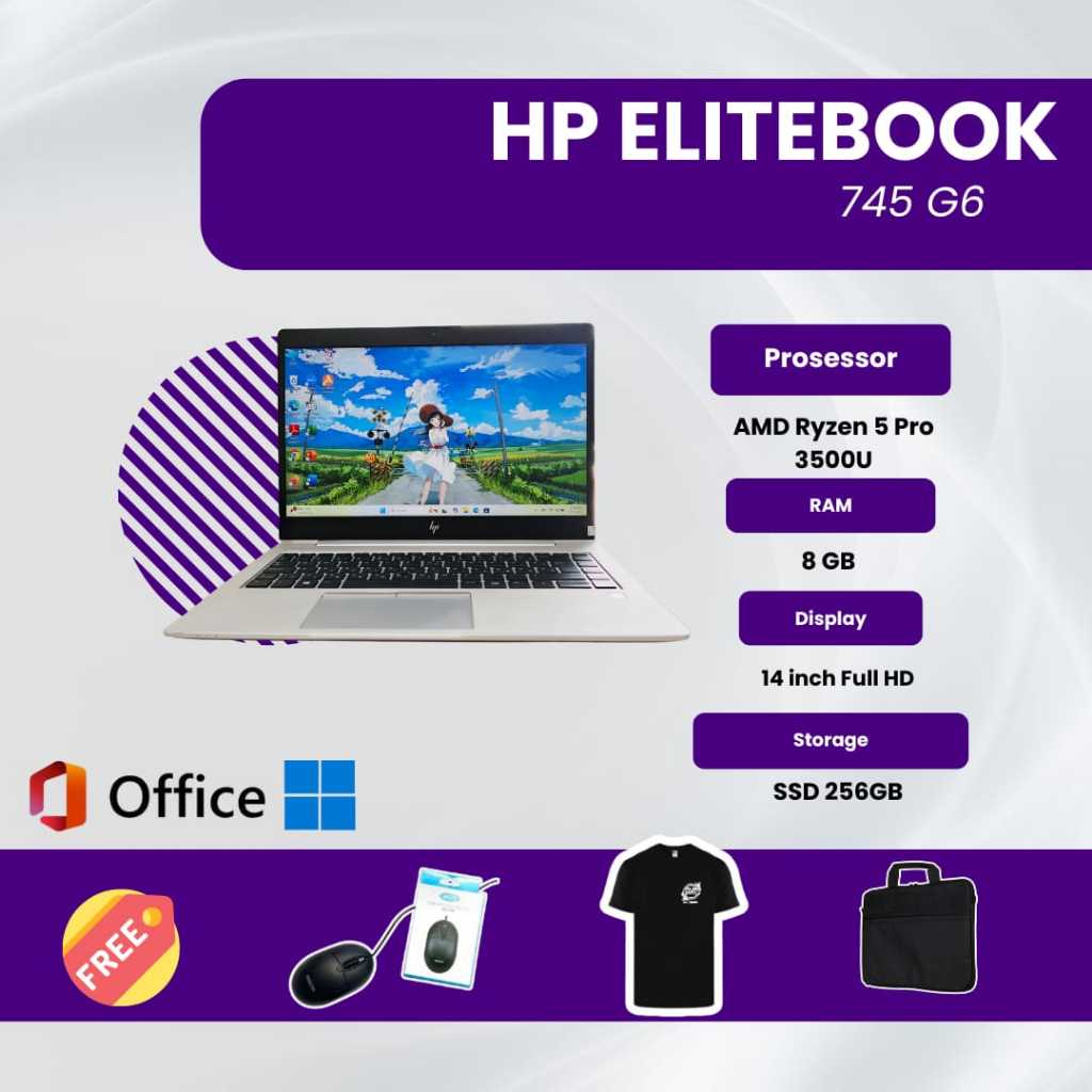 Laptop HP Elitebook 745 G6 Ryzen 5 Pro Seri 3500U RAM 8GB