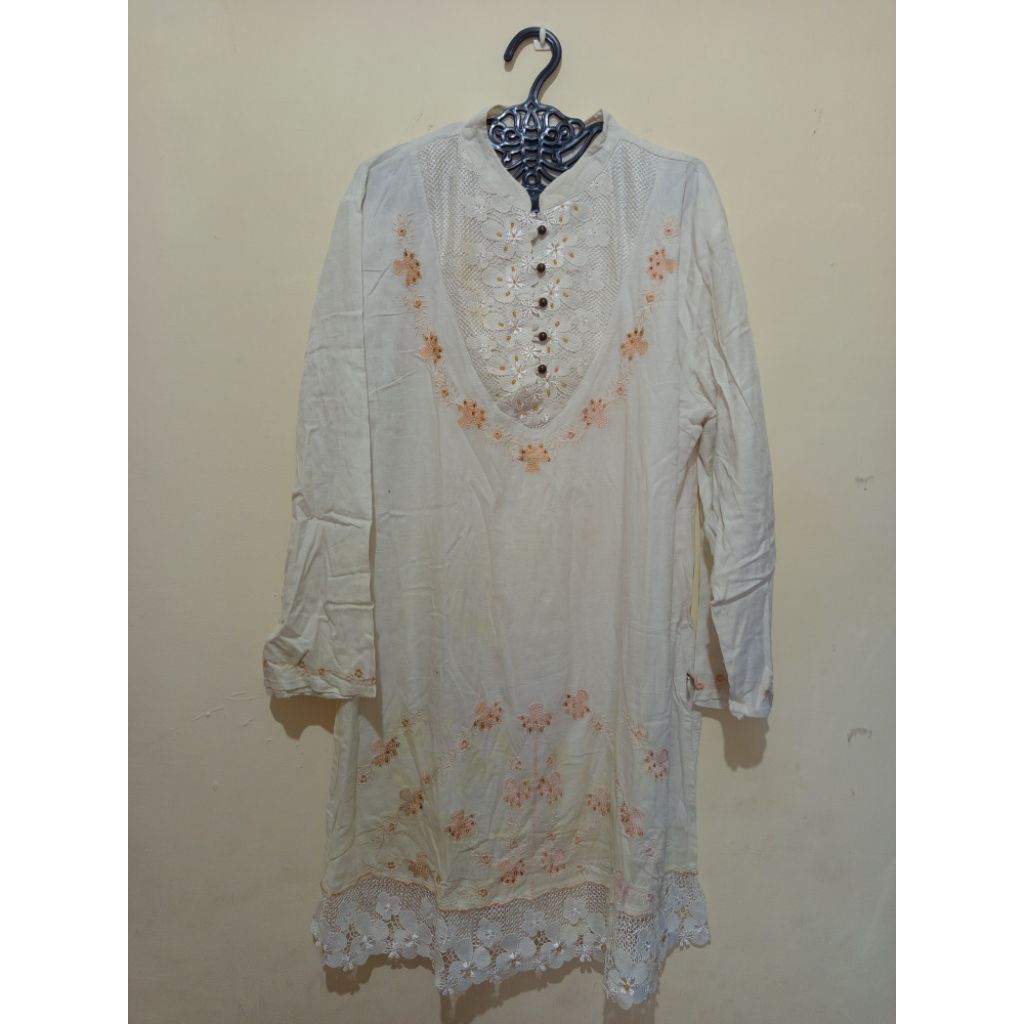 prelove baju muslim tunik putih bordir ukuran jumbo