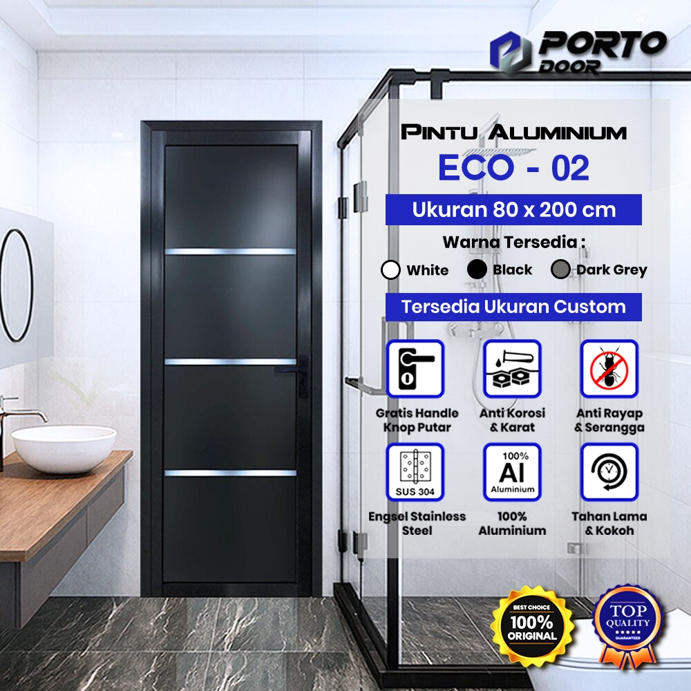 PORTO DOOR ECO 02 CUSTOM UKURAN / Pintu Aluminium / Pintu Kamar Mandi / Pintu Toilet