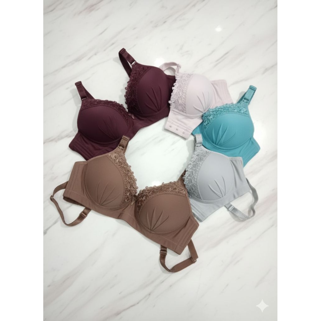 Bra Brokat Tanpa Kawat Dengan Busa Tebal Dan Katun Lembut
