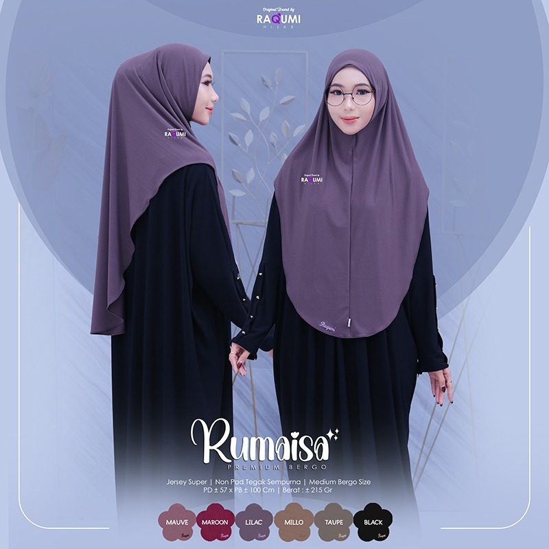 Rumaisa Hijab Instant Original Raqumi Hijab Wanita Jersey Super Premium Bergo Rumaisa Raqumi