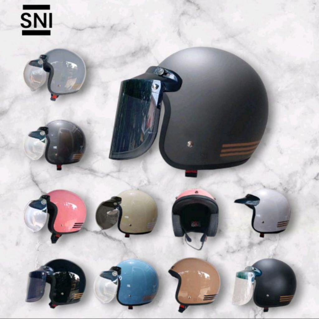 Helm BOGO GARIS 3 classic Retro Classic cewe cowo bagus murah SNI