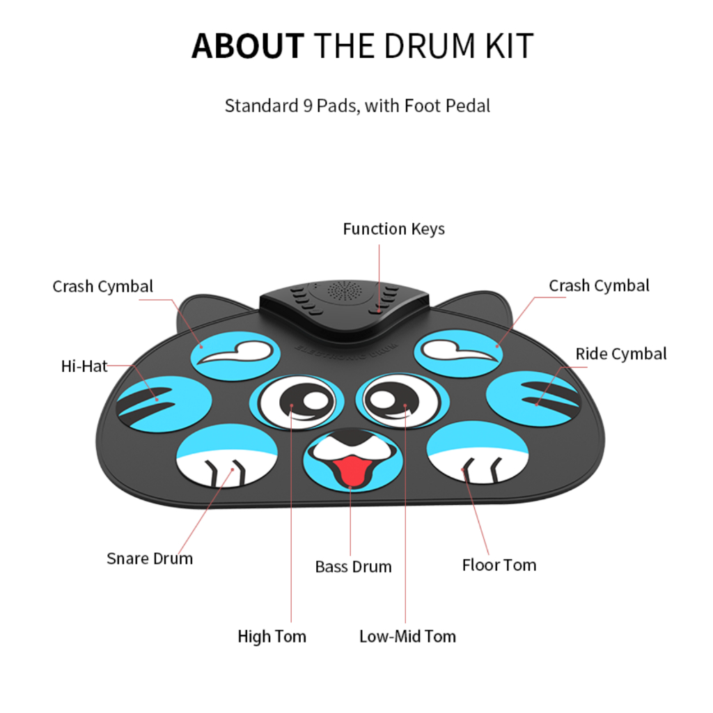 Roll Up Drum Kit Portable Pad Portable Roll Up Drum Pad Set Cute cartoon pattern Drum kids musical