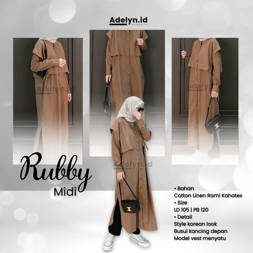 By Adelyn.id Rubby Midi Polos Korean Style-Midi Dress Terbaru 2025 Korea-Midi Dress Linen Rami Premi
