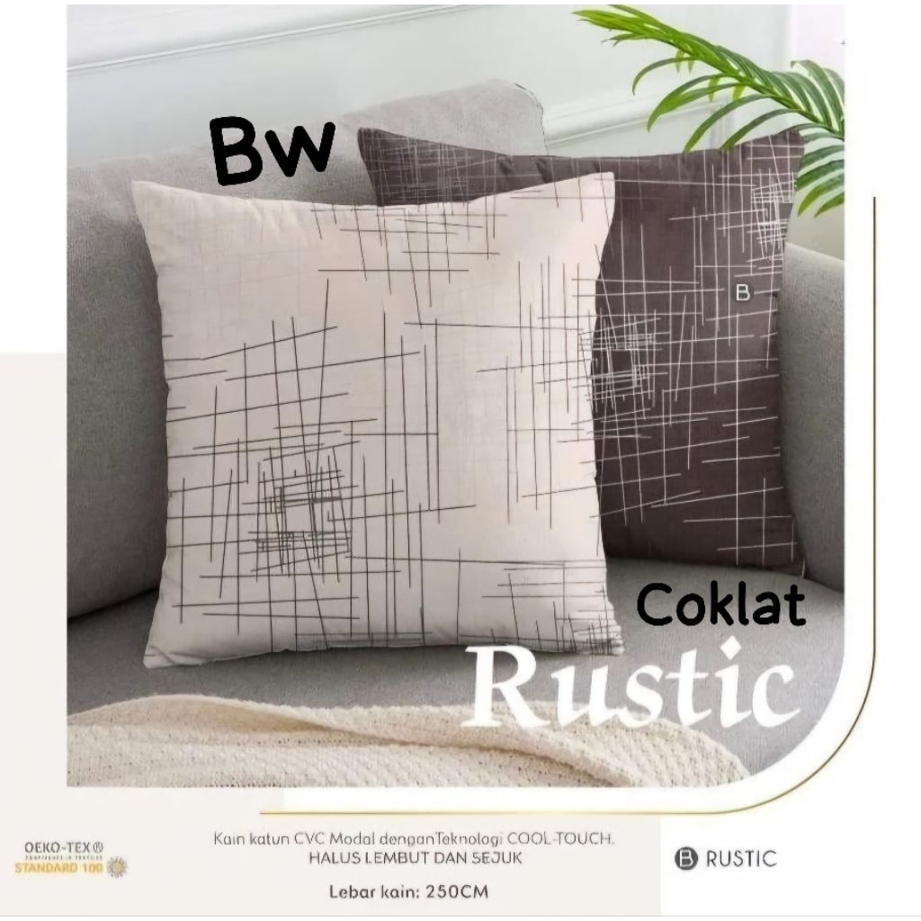 Flowsome Collection - Sarung Bantal Sofa Bahan Beverly motif Rustic Bw & Coklat  Ukuran 30x30 40x40 