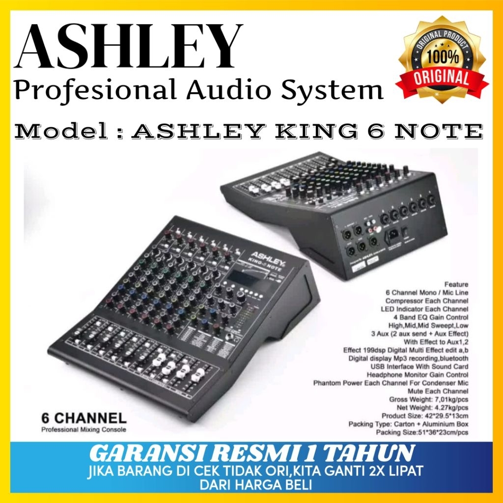 Mixer Ashley King 6 Note Original Mixer Ashley 6 Channel Bluetooth
