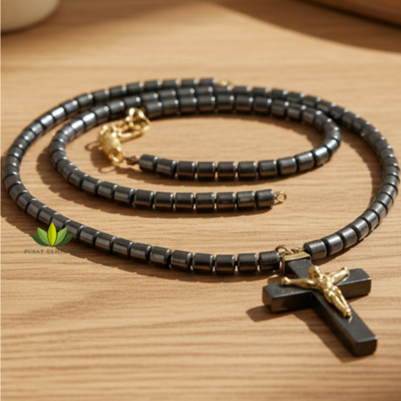 Kalung Rosario Salib Batu Blustin
