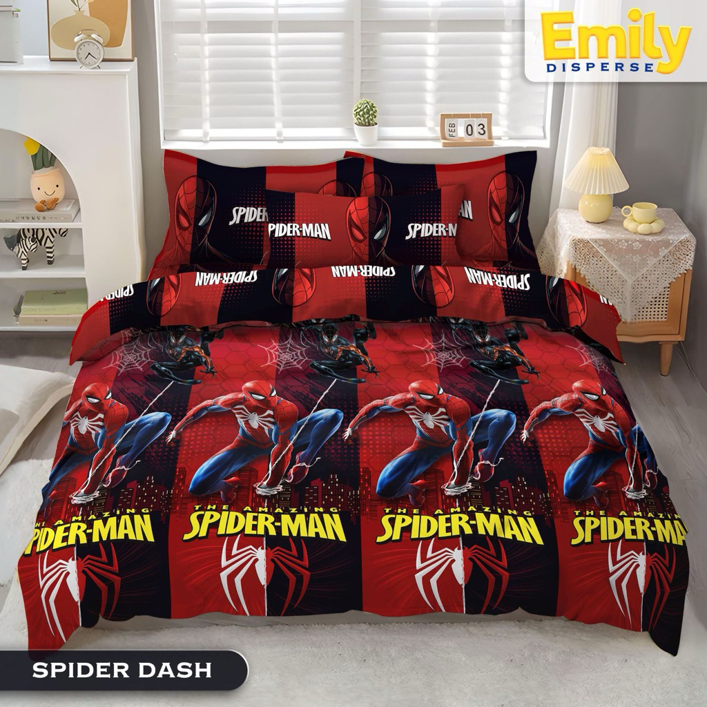 Flashsale sprei spiderman ready uk 90x200 sampai 200x200 tinggi 20cm bahan katun disperse bahan adem