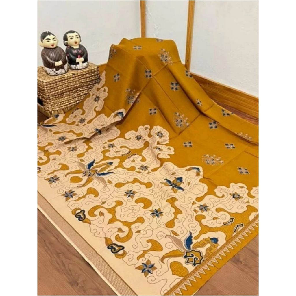 TERLARIS  KAIN BATIK SOLO KATUN MOTIF BUNGA AKAR KUNING