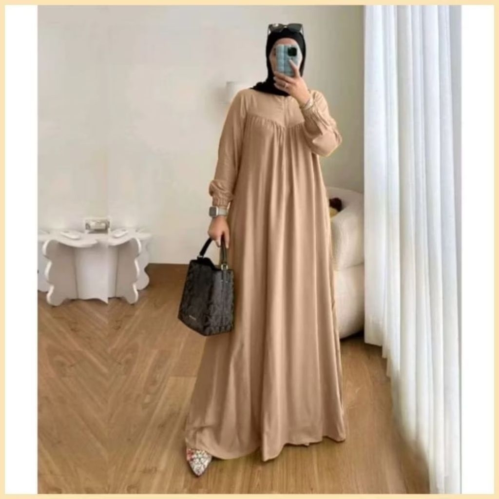 Gamis Polos - Dress Hitam Lengan Panjang - Abaya Polos Modern