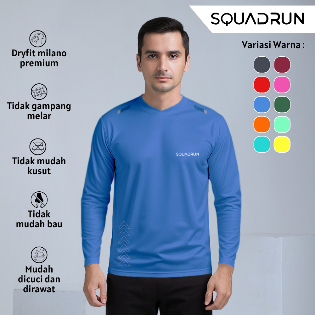 Squadrun - Baju Running Kaos Olahraga Pria Lengan Panjang Atasan Dry Fit Arrowline Motion Full Print