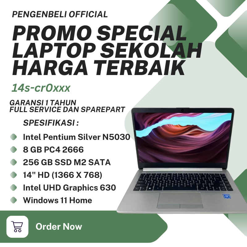 Promo Special Laptop Sekolah Hanya 4 Jutaan - Ram 8 GB DDR4 - SSD 256GB M.2 SATA - Layar 14" HD - Wi