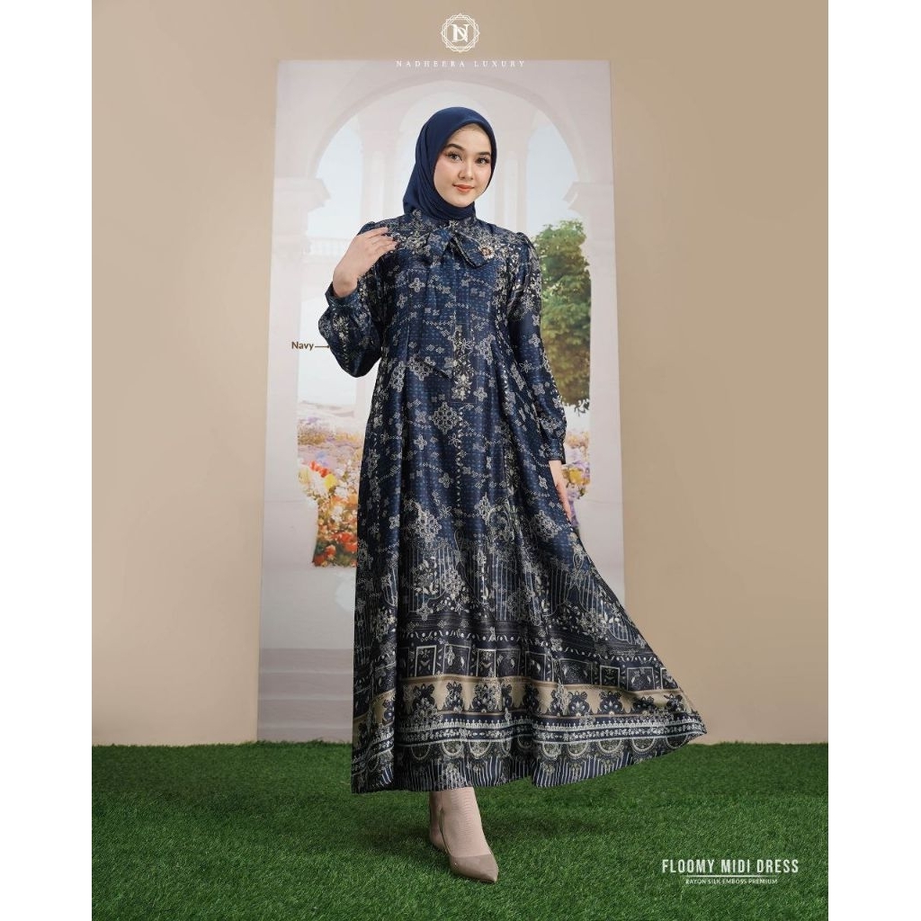 FLOOMY MIDI DRESS BY NADHEERA LUXURY √ Midi dress motif √ midi dress premium √ midi dress mewah √ mi