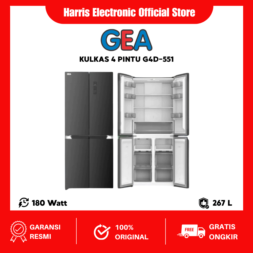 KULKAS SIDE BY SIDE GEA 551 LITER G4D-551 | KULKAS 4 PINTU G4D-551 BLACK INOX