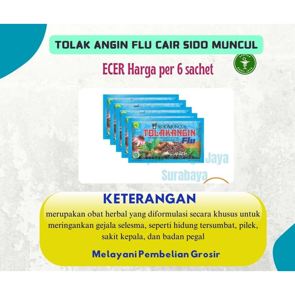 

TOLAK ANGIN FLU CAIR 1 BOX ISI 12 SACHET SIDO MUNCUL - ECER - Mengatasi Flu Gejala Pilek Batuk Demam Pusing