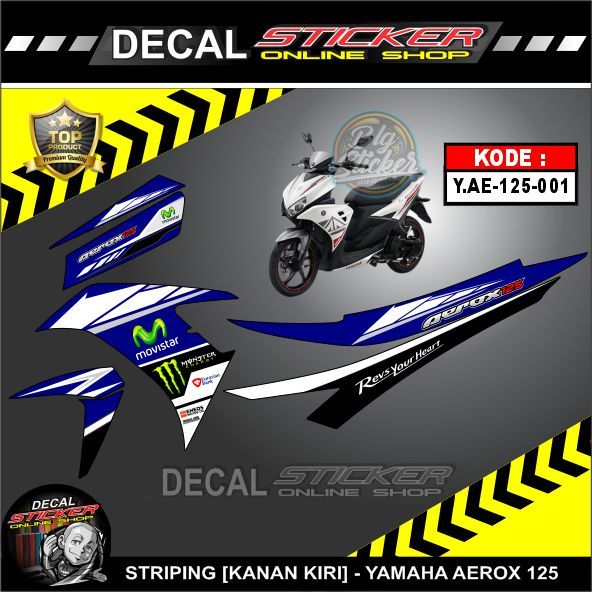 STIKER MOTOR YAMAHA AEROX 125 DECAL STRIPING VARIASI STICKER RACING KEREN MOVIESTAR BIRU