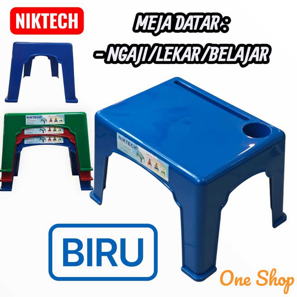 NIKTECH-MEJA NGAJI PLASTIK Lekar SUSUN PRAKTIS (DATAR BIRU)