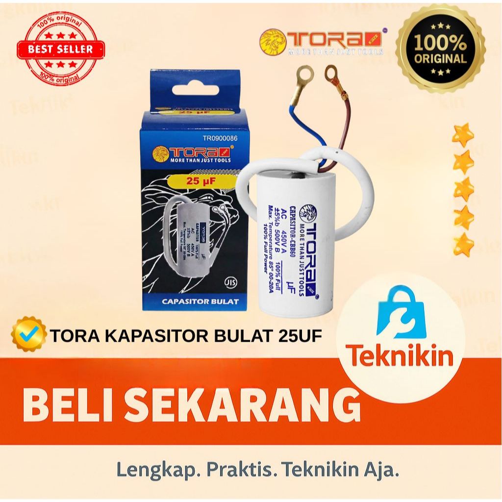 TORA Kapasitor CBB60 Bulat Putih 25 uF - Capasitor CBB60 Run 450V AC