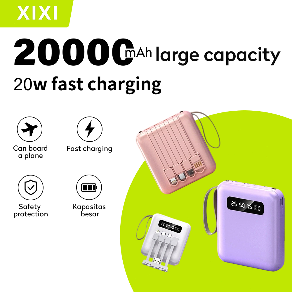 Powerbank 20000mah with 4 Cable Small Powerbank mini Type C Micro IP Kecil Pawer Bank Original Digit