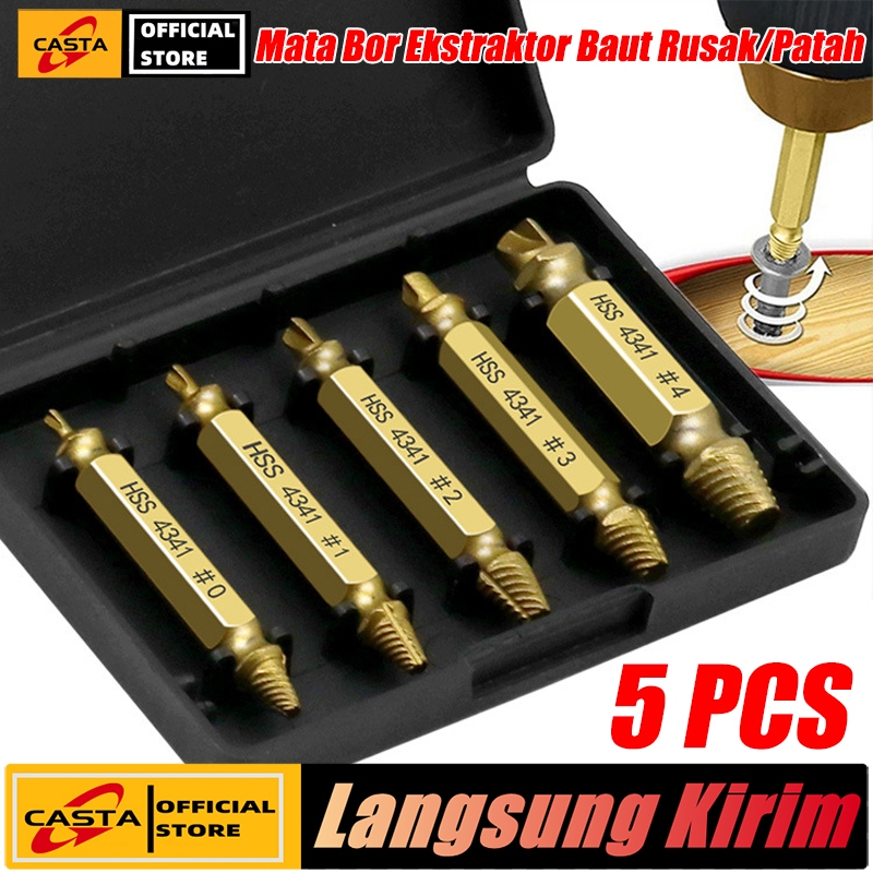 Casta Set Ekstraktor Sekrup Patah 4Pcs/5Pcs Silver Gold Tungsten Carbide Screw Remover Double Ended