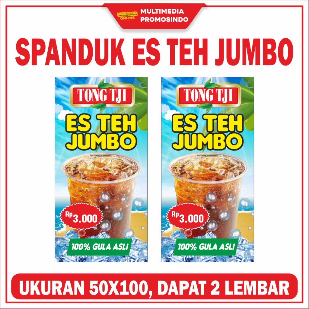 SPANDUK ES TEH BANNER ES TEH JUMBO DAPAT 2 LEMBAR UKURAN 50X100 ES TEH TONGJI ES TEH POCI