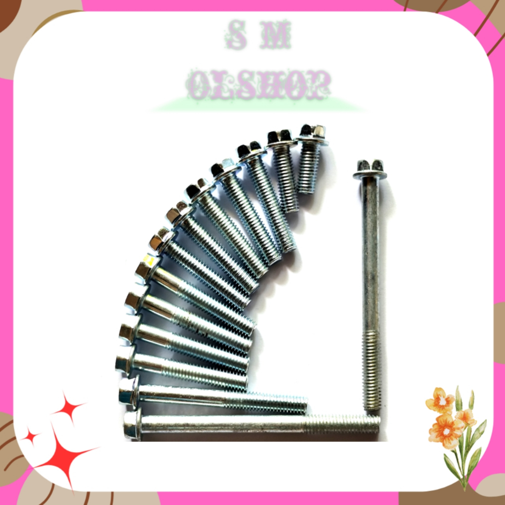 1 SET BAUT BLOK MESIN MOTOR SUZUKI SHOGUN BAUT BAUT BLOK MESIN  KANAN KIRI MOTOR SUZUKI SHOGUN 110 /