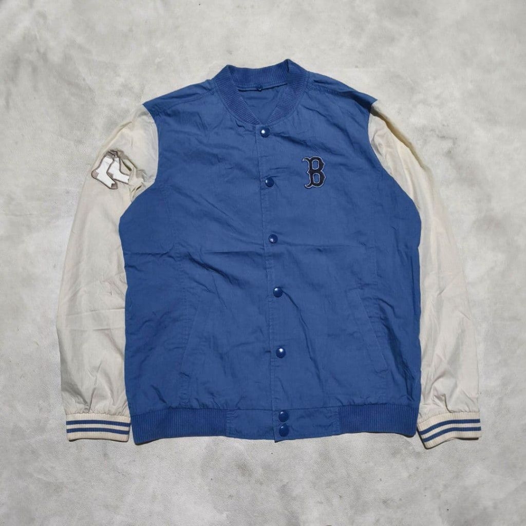 Jaket varsity baseball mlb Boston biru putih