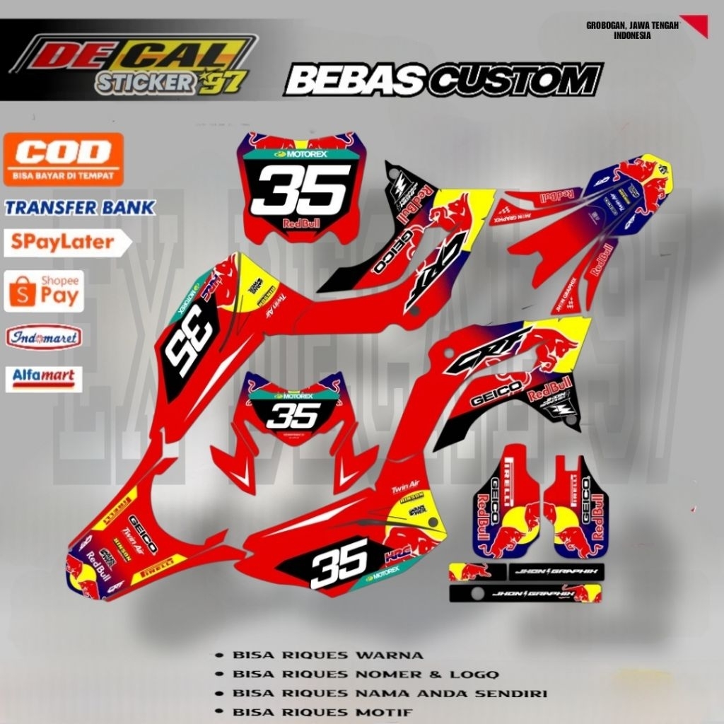 DECAL STICKER CRF 150 L MOTIF REDBULL TERBARU BY EX STICKER 97