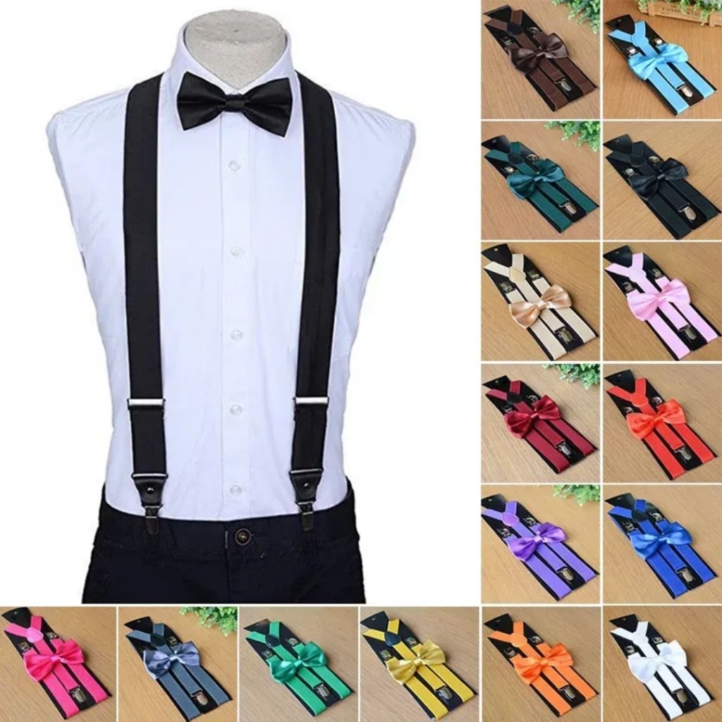 READY STOK Paket Suspender Dan Dasi Kupu-Kupu Anak dan Dewasa / Suspender Dewasa Pria Suspender Anak