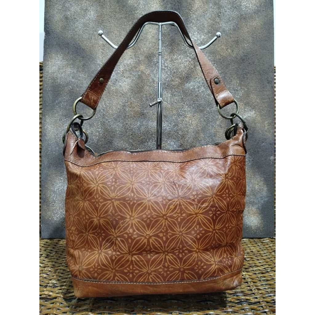 Preloved Tas Wanita Motif Batik Kulit Asli Cokelat