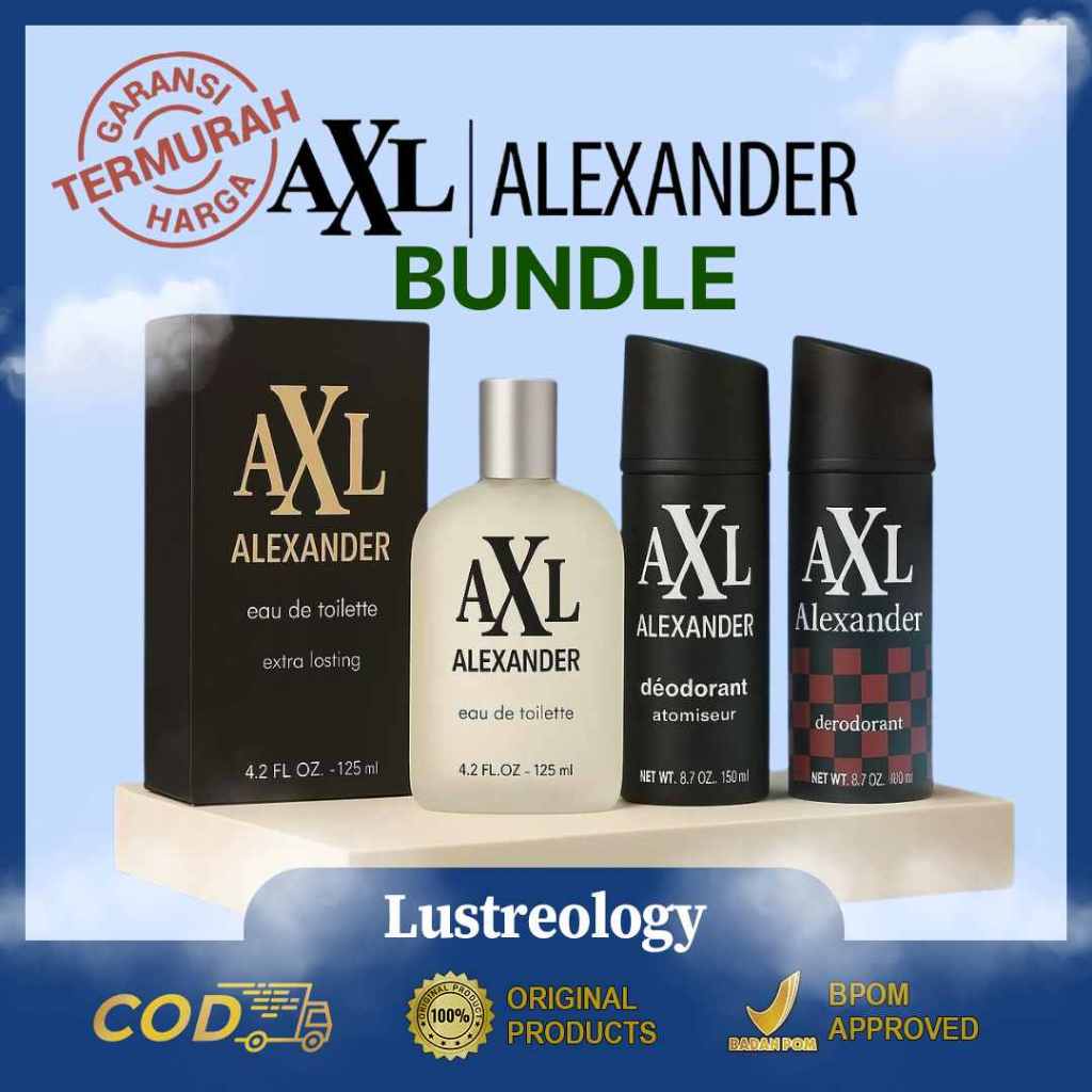 Paket Combo AXL Alexander Deodorant Spray 150ml Hitam,Quantum Merah & AXL Alexander EDT 125ml Hitam 