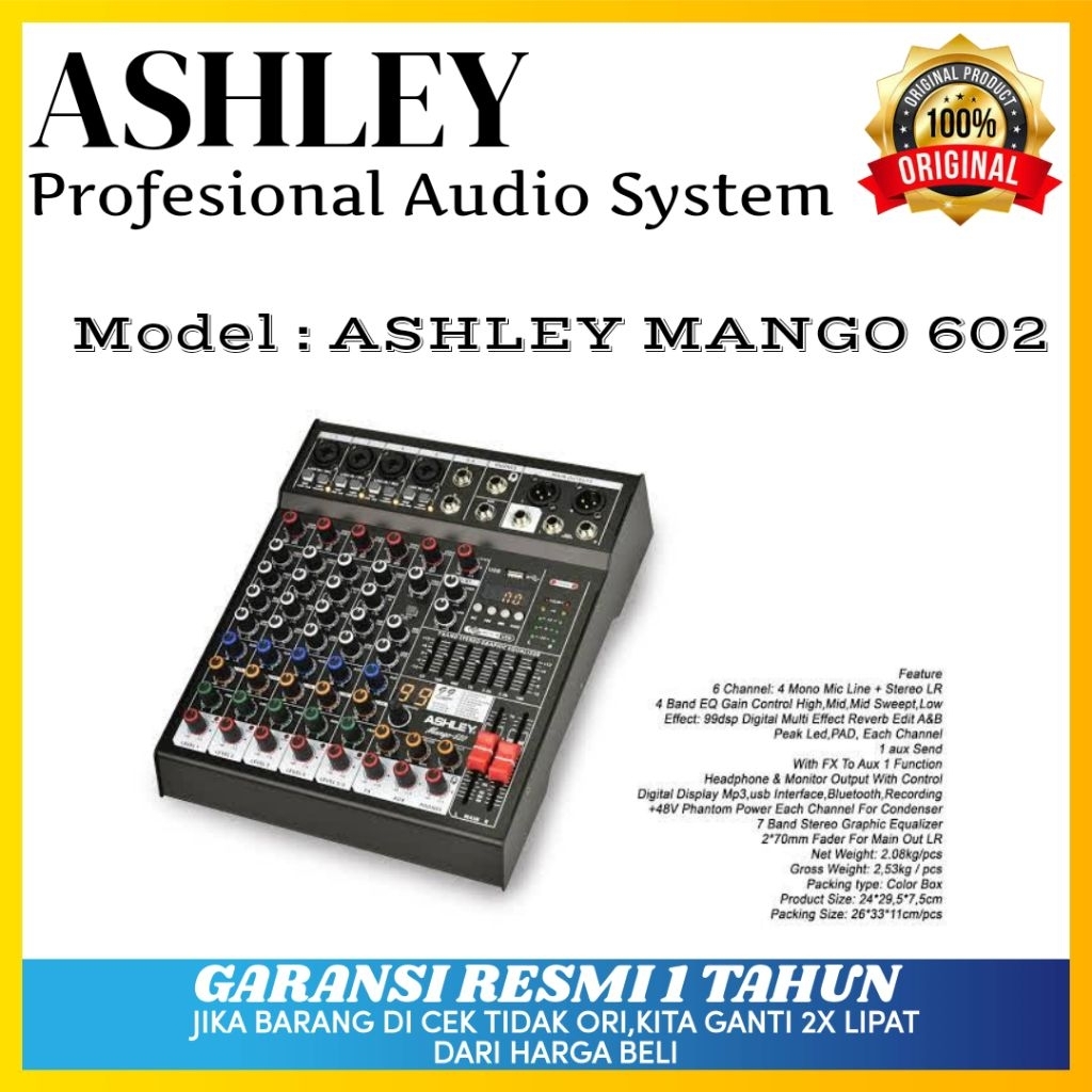 Mixer Ashley Mango 602 Original Mixer Ashley 6 Channel Bluetooth
