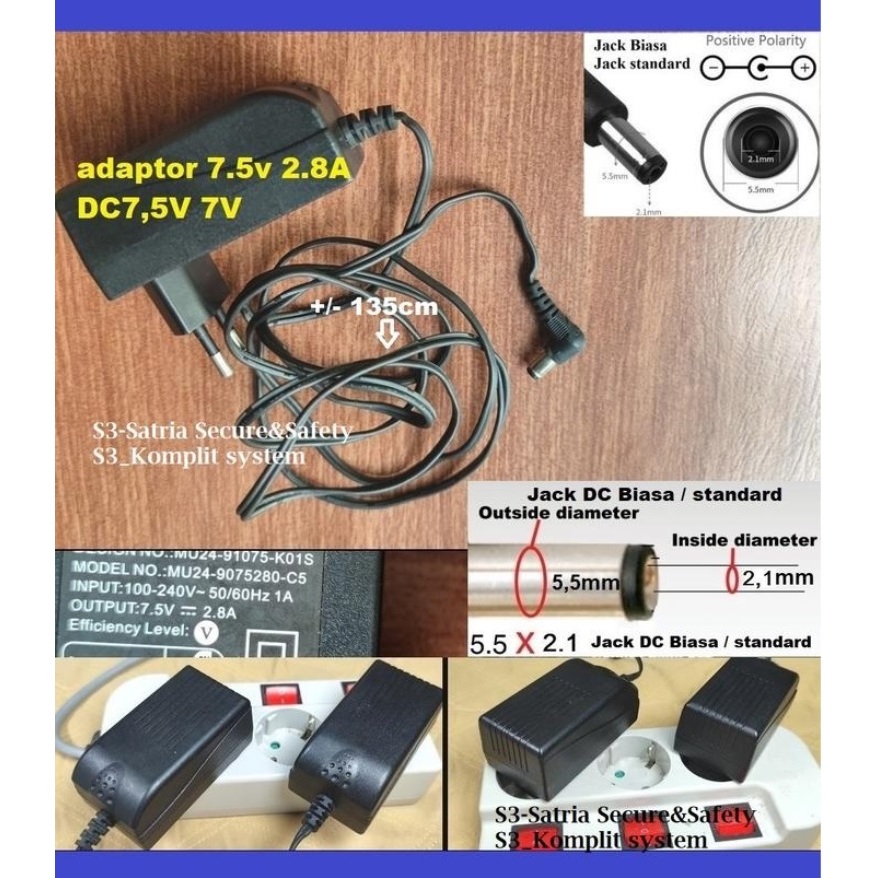 Adaptor 7.5V 2.8A Power supply DC output 7V 7,5V 2,8A 7 Volt adapter 7.5 V 1A 2A 1000mA 800mA 650mA 