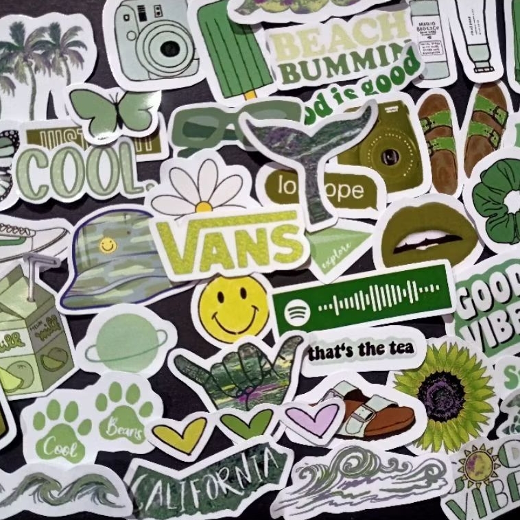 [51 BIJI] STIKER TEMA HIJAU ESTETIK | AESTHETIC STICKER GREEN MODE | SUDAH CUTTING | GLOSSY | JOURNA