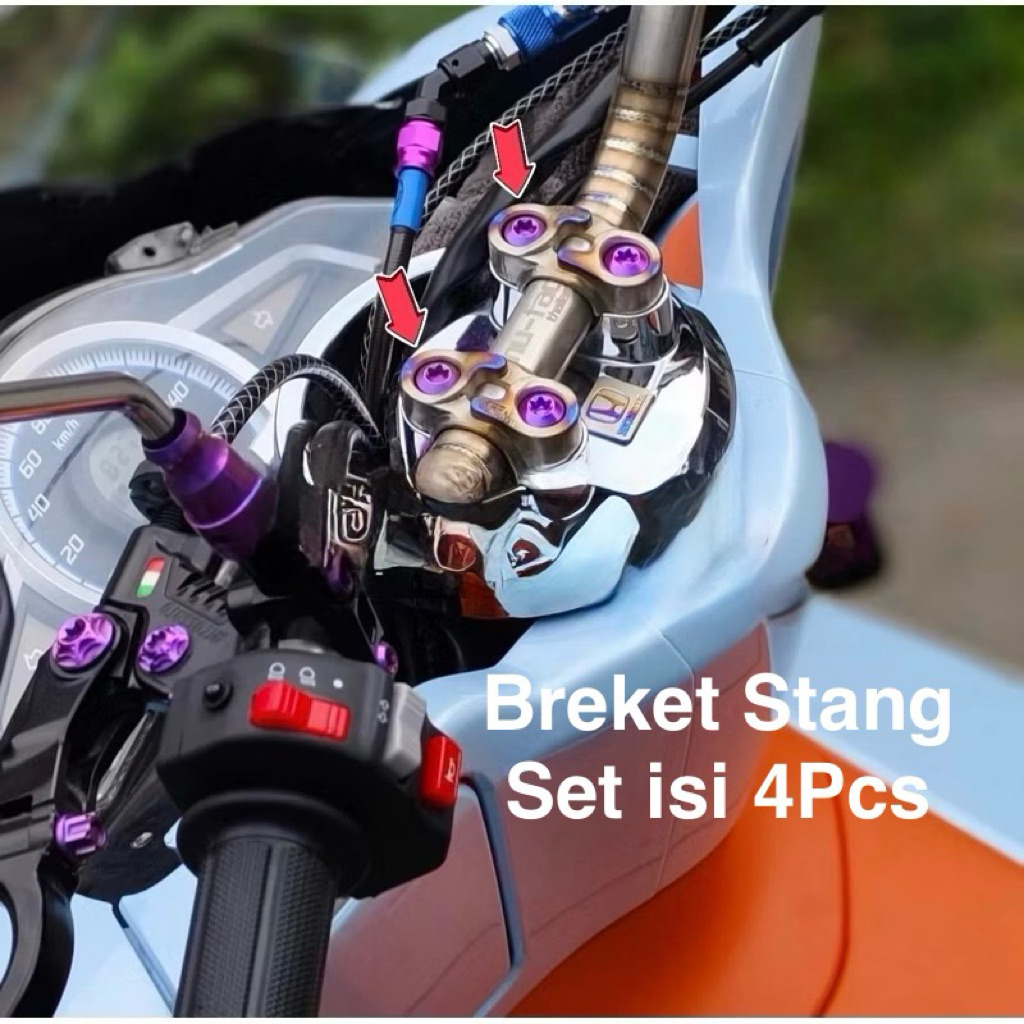 (SET 4PCS) Baut Titanium Breket Klem stang PCX 150 PCX CBU PCX 160 Original Titanium Vietnam