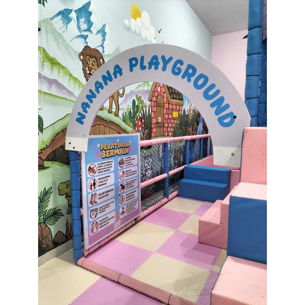 set playground indoor / playground indoor mandi bola lengkap coconut palm & mini rainbow slide