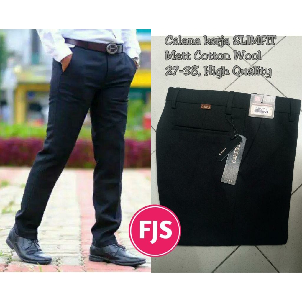 CELANA CAREBIN ORIGINAL / CELANA HALUS / CELANA KANTOR / CELANA FORMAL BAHAN WOLL Panjang Pria Slimf