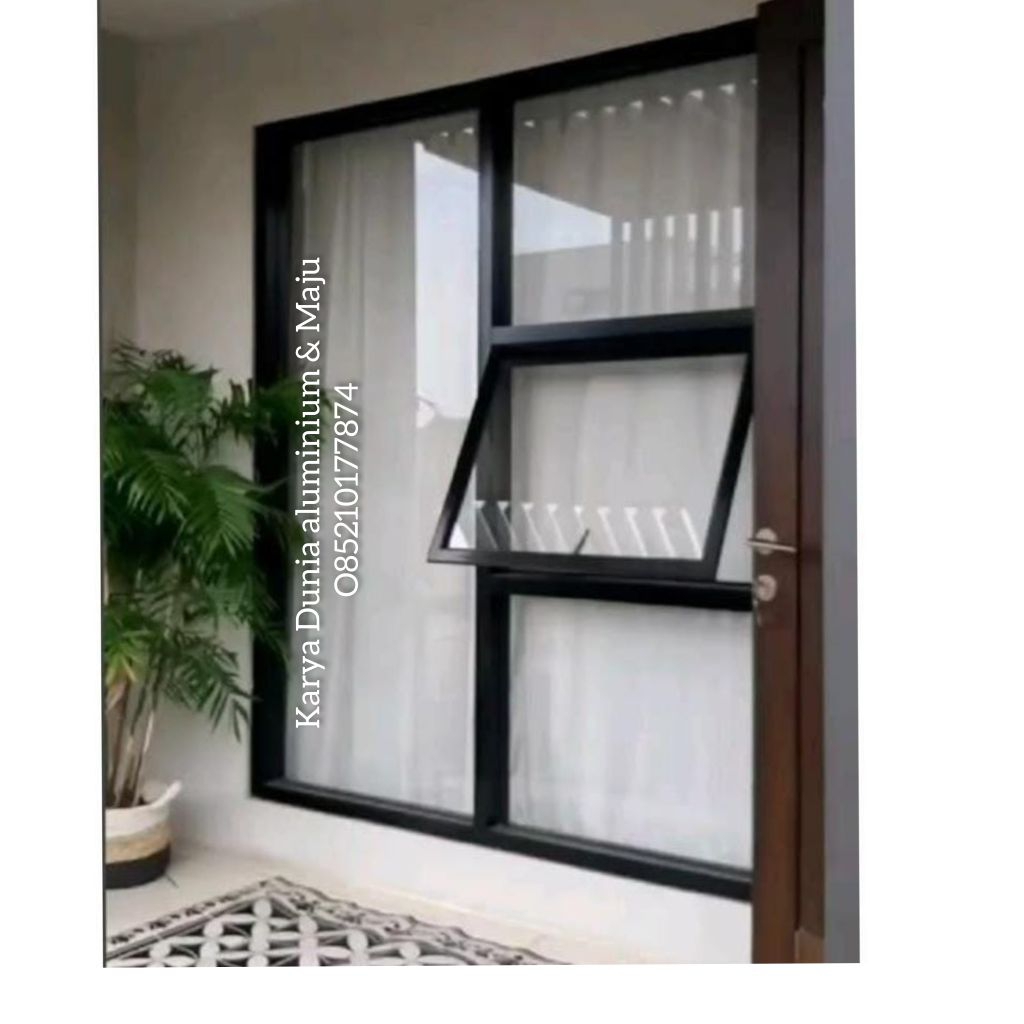 jendela aluminium jungkit+ kaca mati 3 lobang kusen 3" kaca 5mm