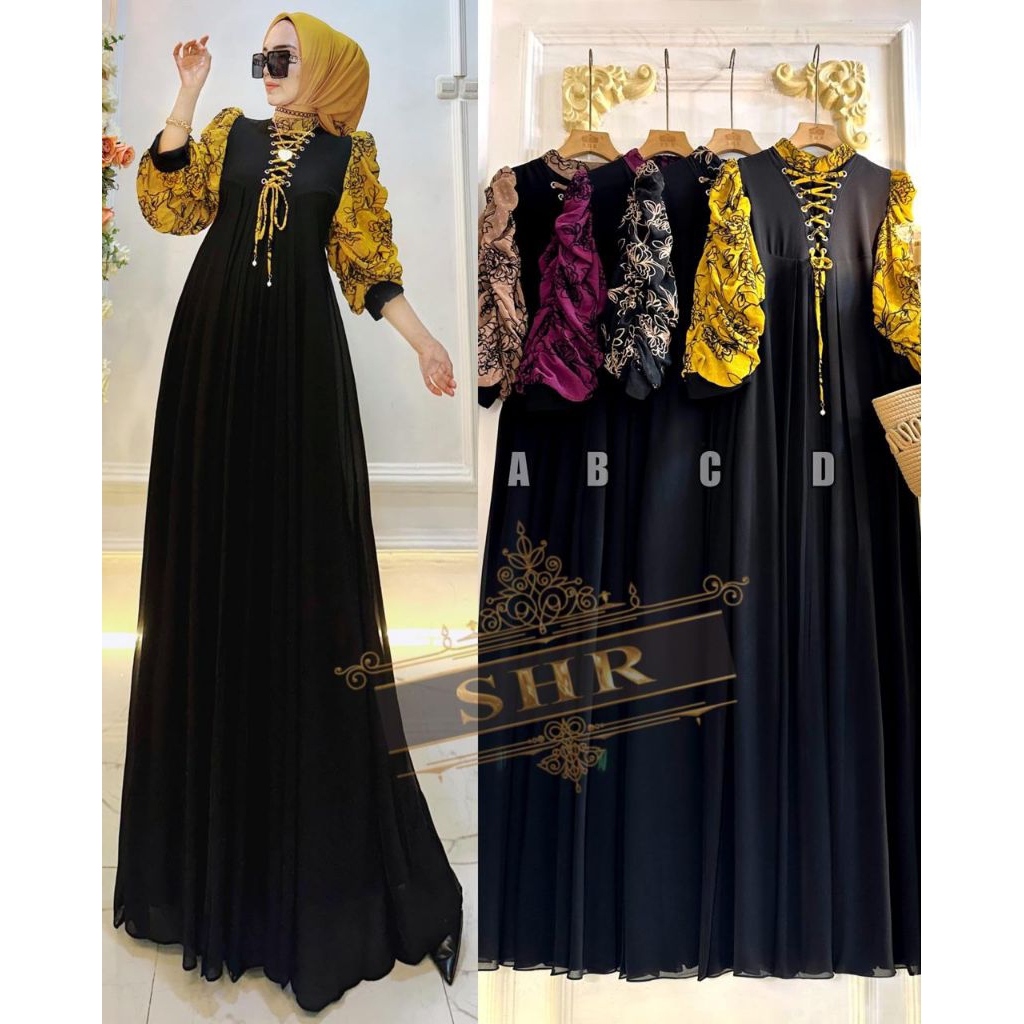 Amelta Fashion Indonesia - ORI SHR - Gamis Tali Sepatu - Gamis Ceruty Bordir SHR