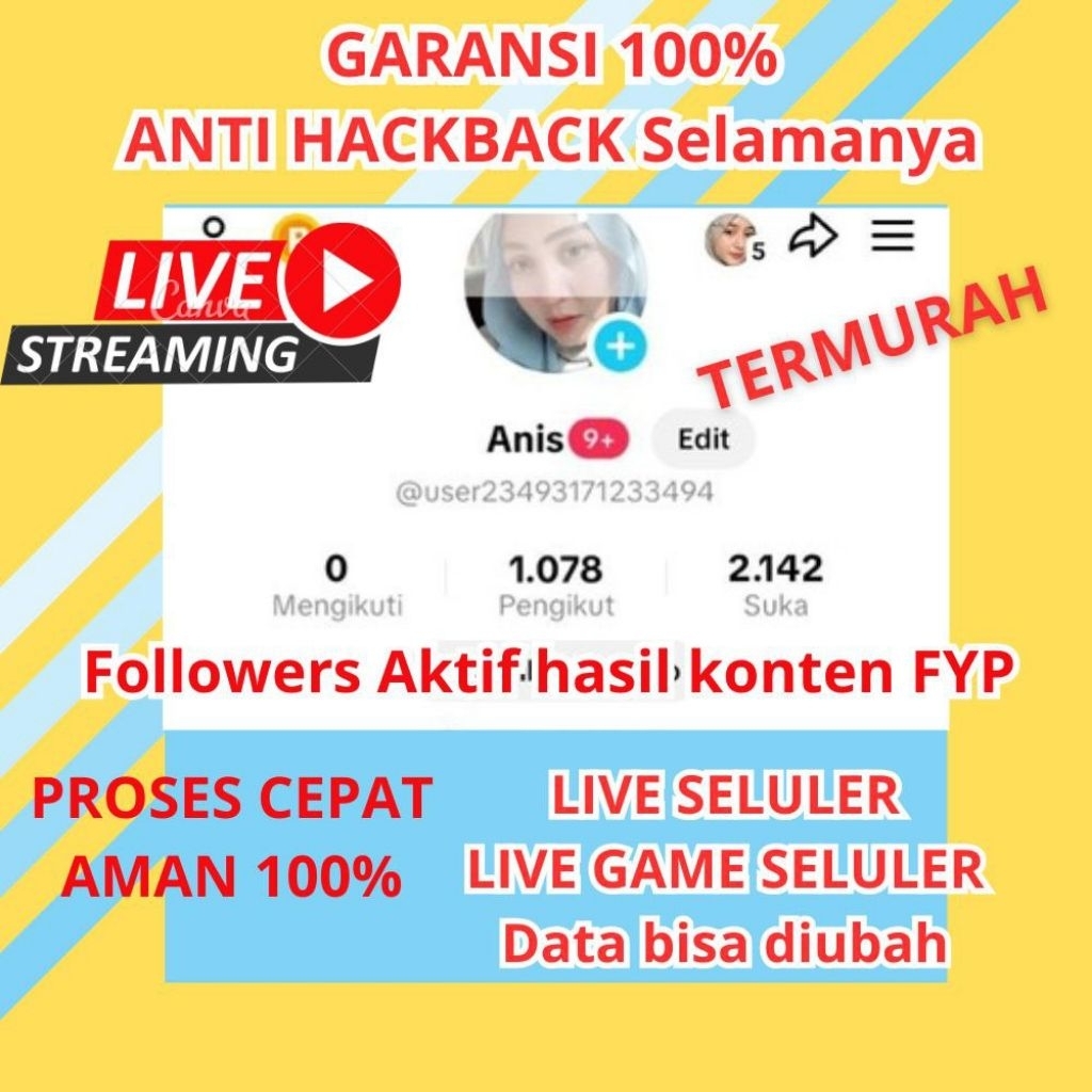 Akun Tiktok bisa Live Followers Indo Hasil FYP Akun Fresh Siap Pakai