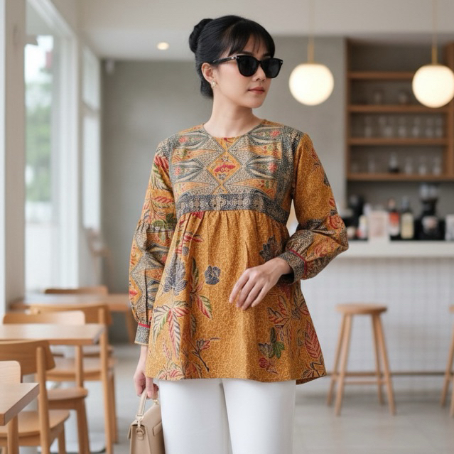 Shanaya Baju Batik Wanita Blus Puspa Coklat Batik Klasik Elegan