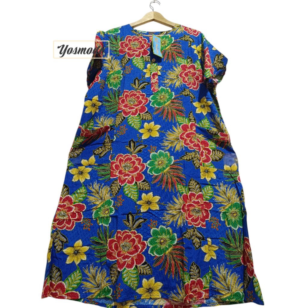 daster 08 kub batik kencana ungu Lebel biru ld 120 cm pb 115 cm batik kencana ungu asli motif bunga 