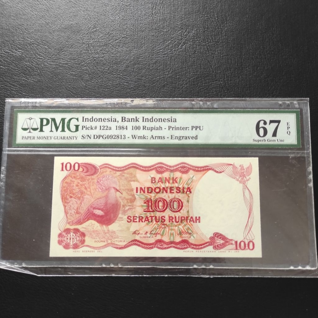 Uang 100 rupiah Goura Victoria PMG 67 EPQ tahun 1984