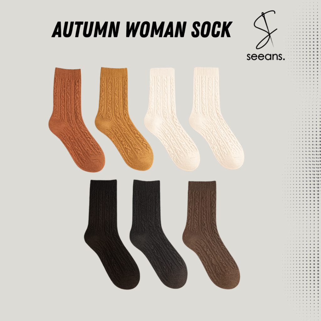 Seeans - Kaos Kaki Wanita Knit Panjang Tebal Motif Alpaca Korean Style