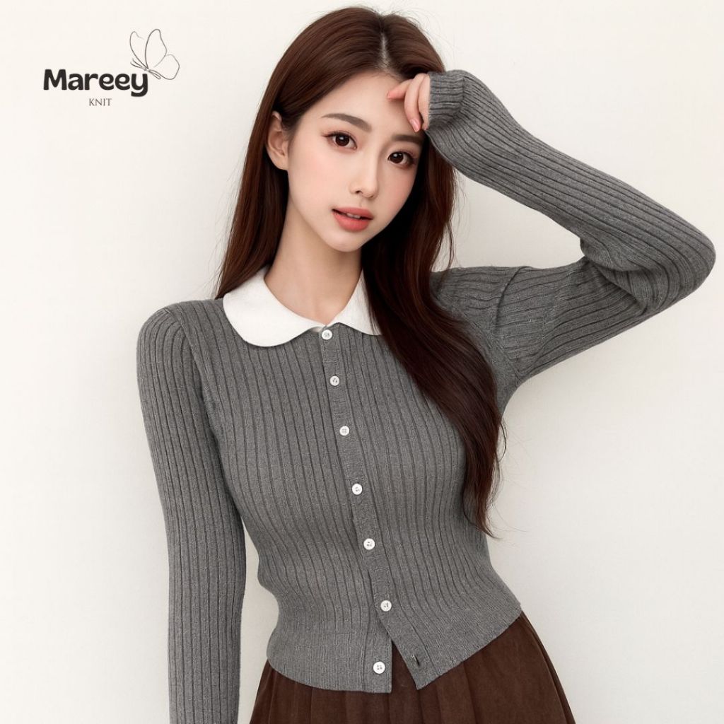 Mareey - Aruca Atasan Wanita Fitted Knit Button Polo Sailor Neck (RBM)