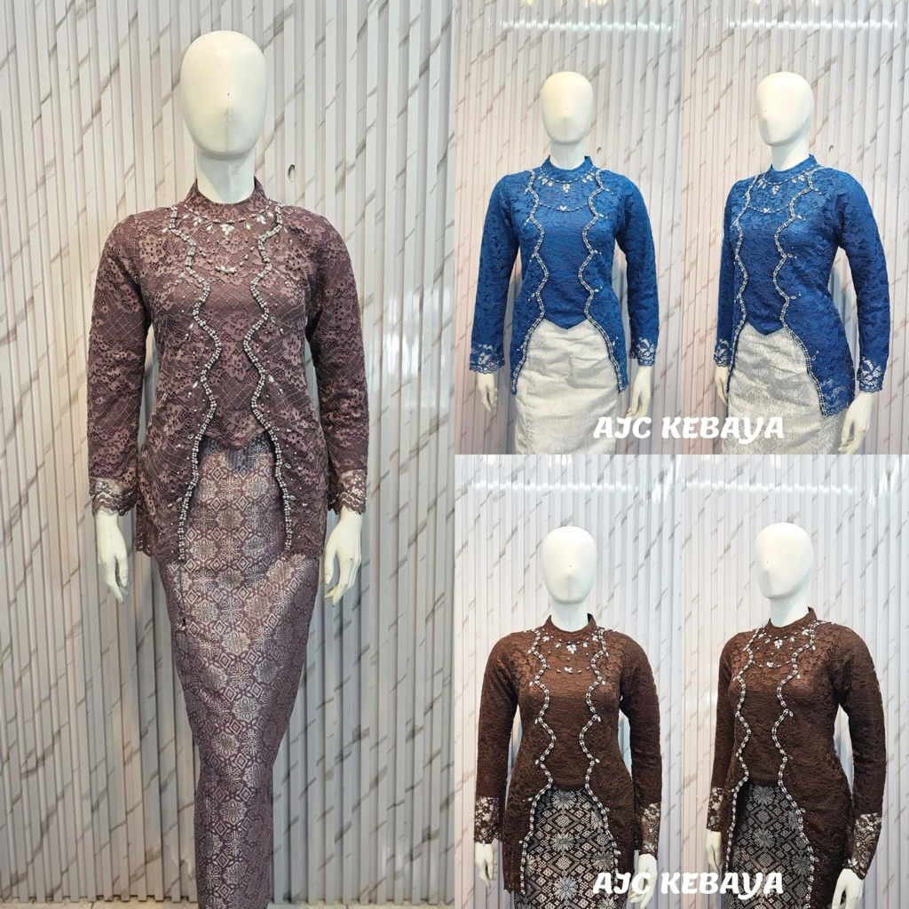 SET SETELAN KEBAYA SONGKET DEWASA BAHAN BRUKAT KOMBINASI SWAROSKI