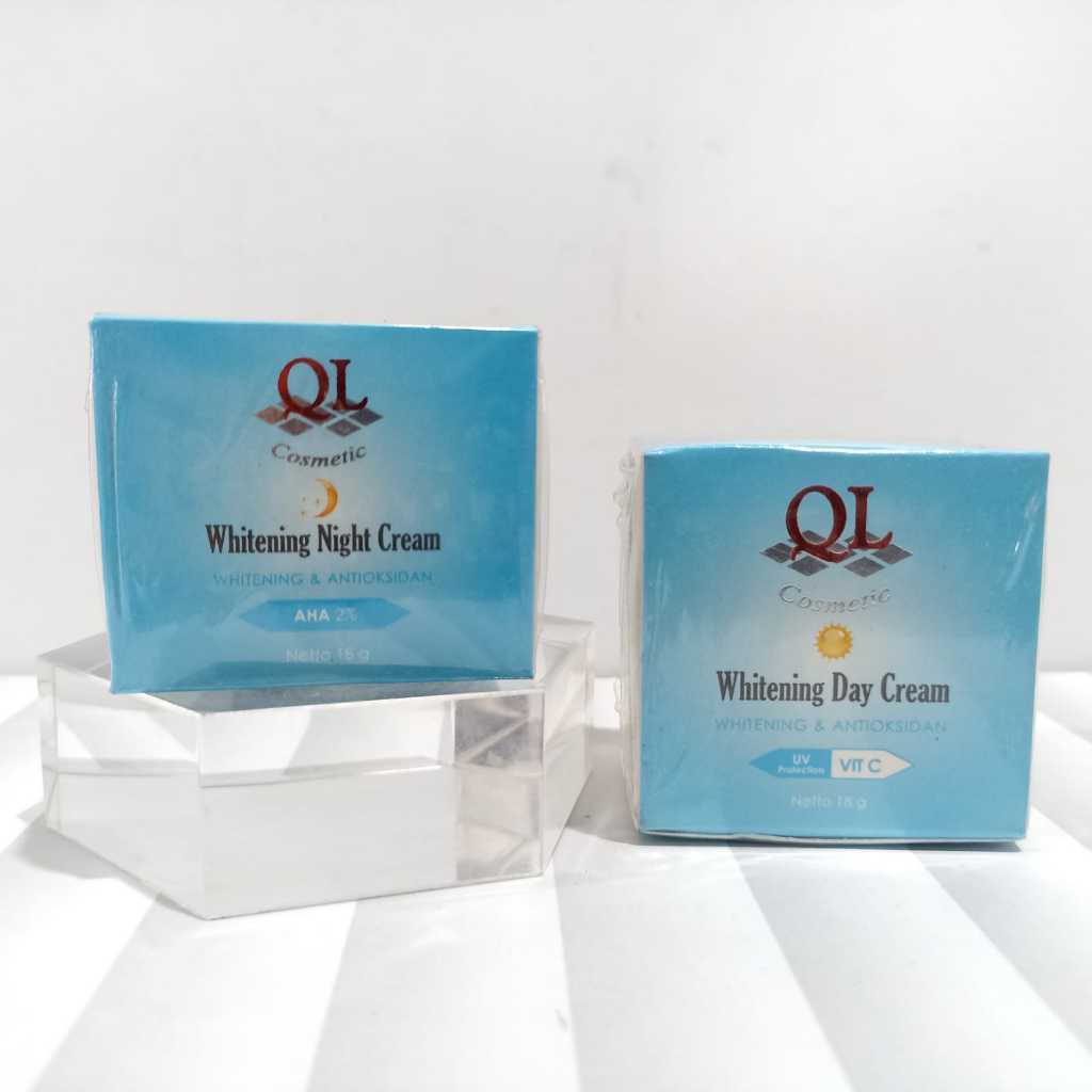 QL Cosmetics Whitening Day Cream Vitamin C - Night Cream Whitening AHA 2% & Antioksidan 18gr BPOM | 