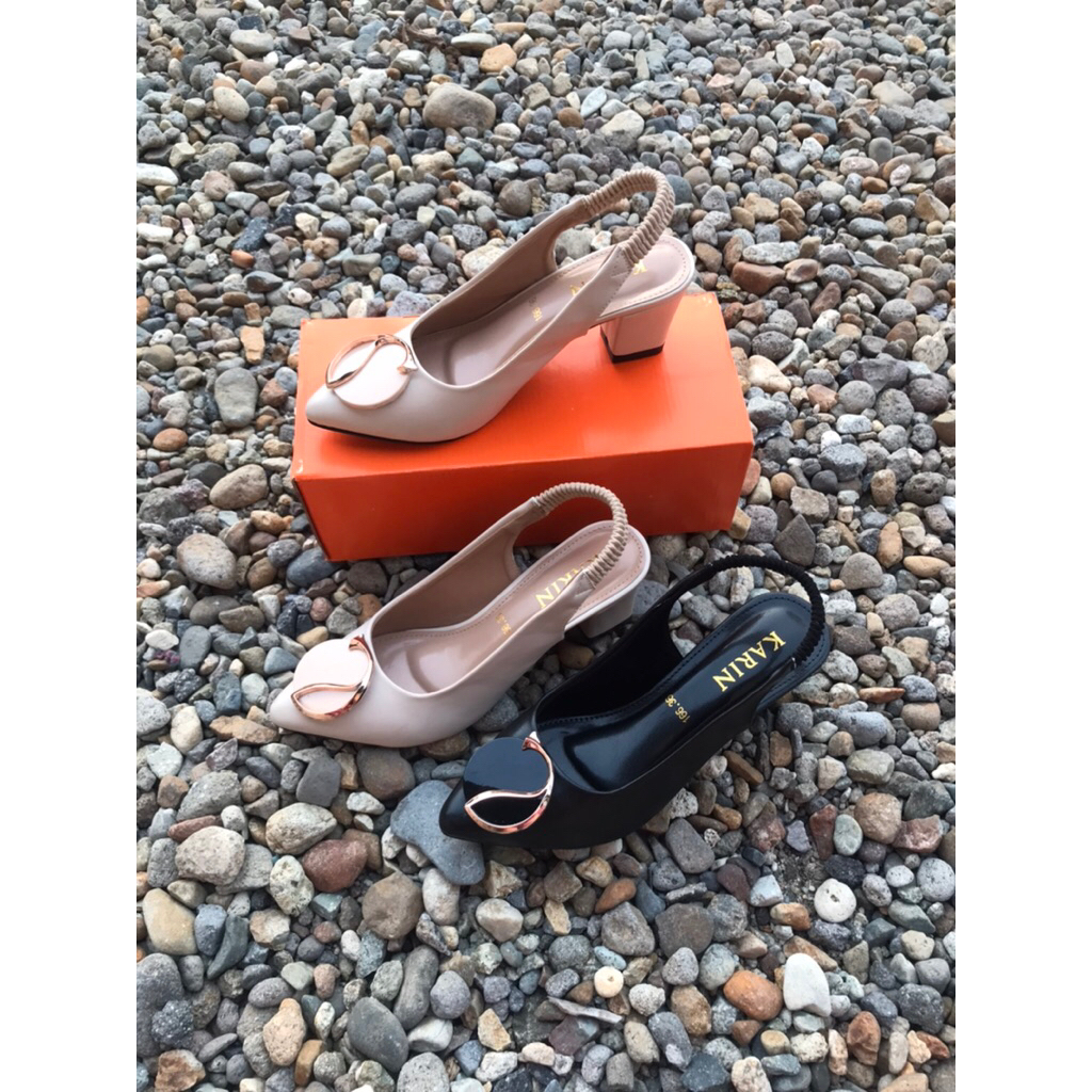 (166)Sepatu Sendal Heels wanita kondangan tali karet belakang tumit tahu 5cm COD