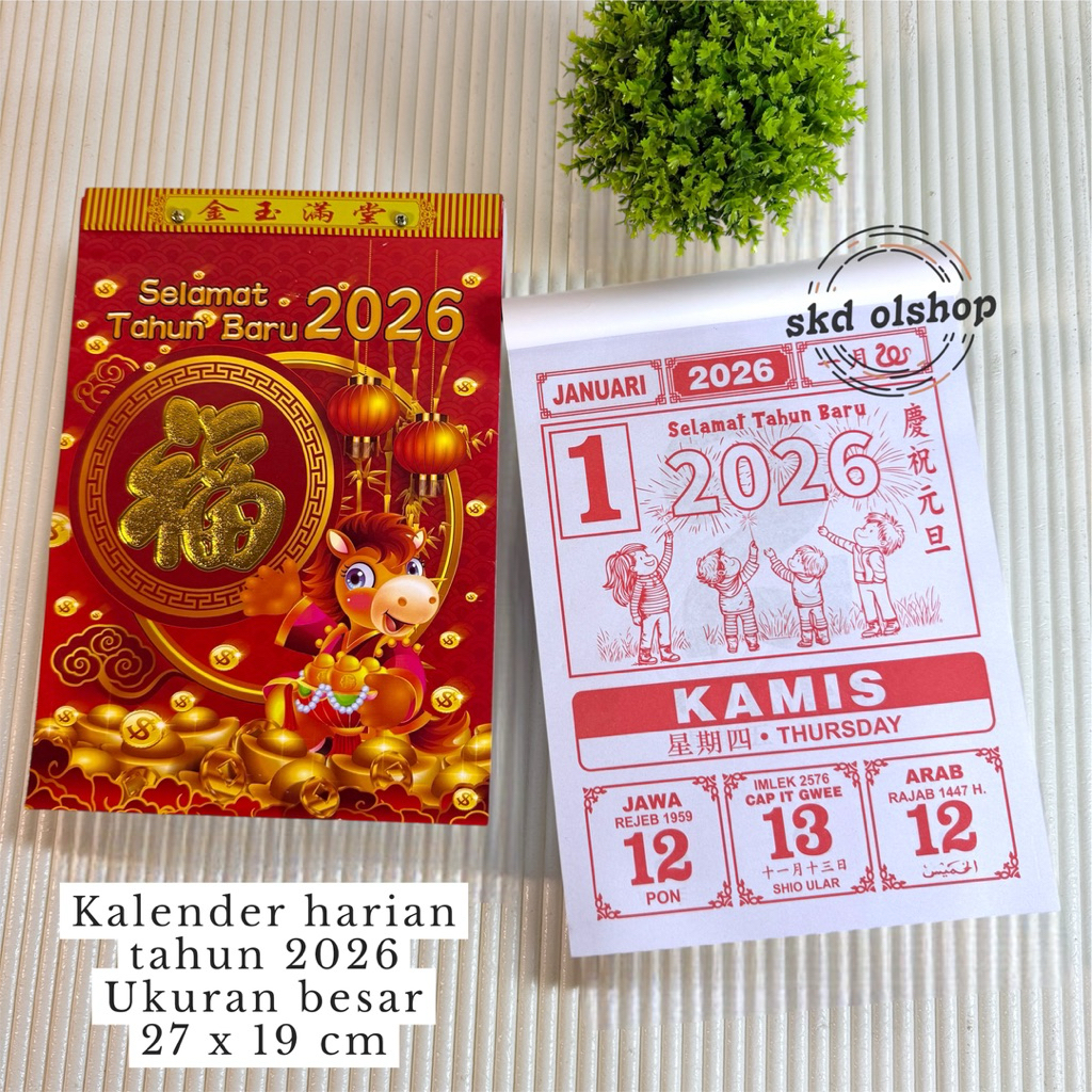 

KALENDER HARIAN DF tahun 2026 ukuran besar 27 x 19 cm tanggalan harian sobek shio kuda 2026